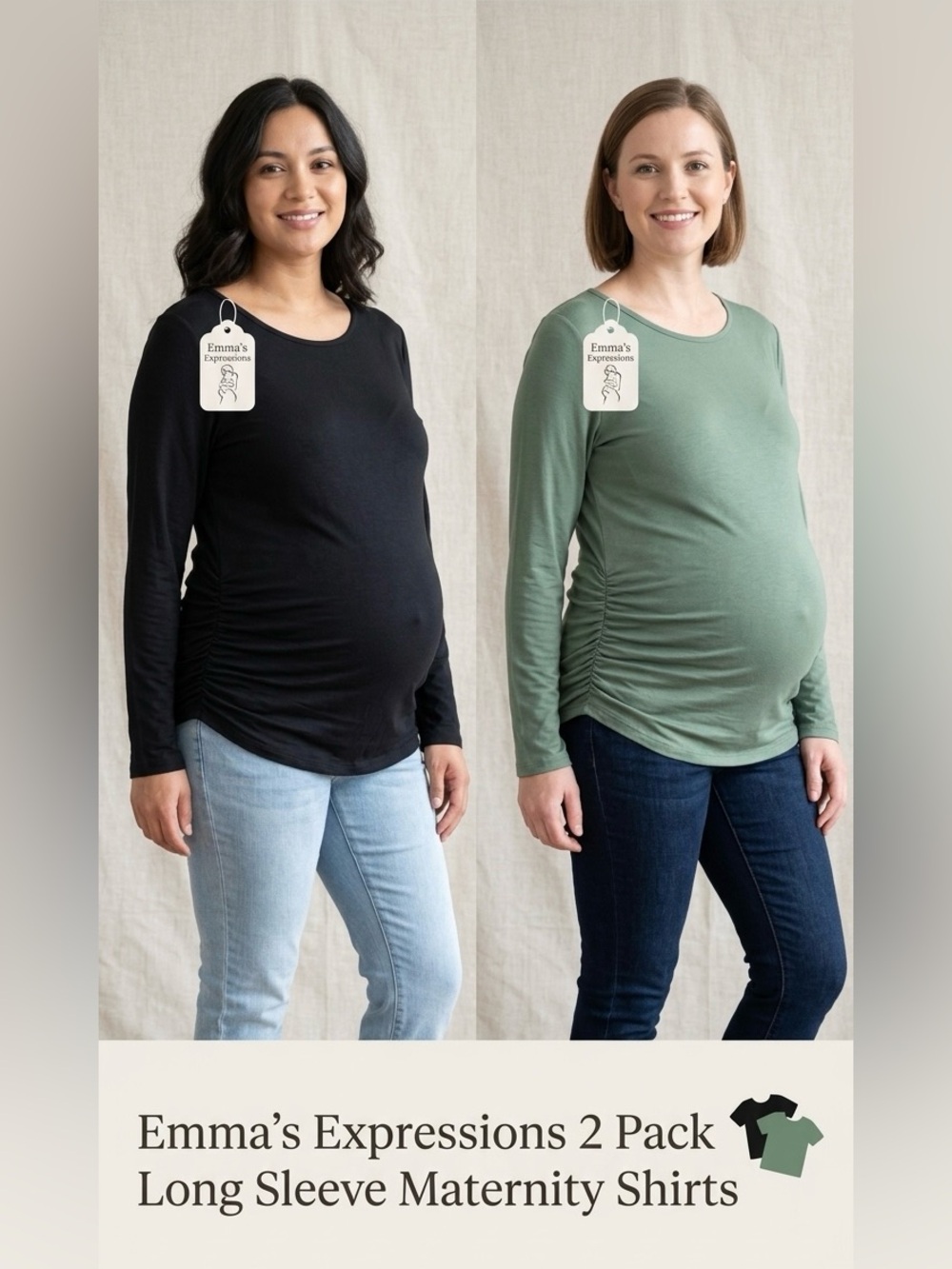 Emma’s Expressions 2 Pack Long Sleeve Maternity Shirts (Size XL)